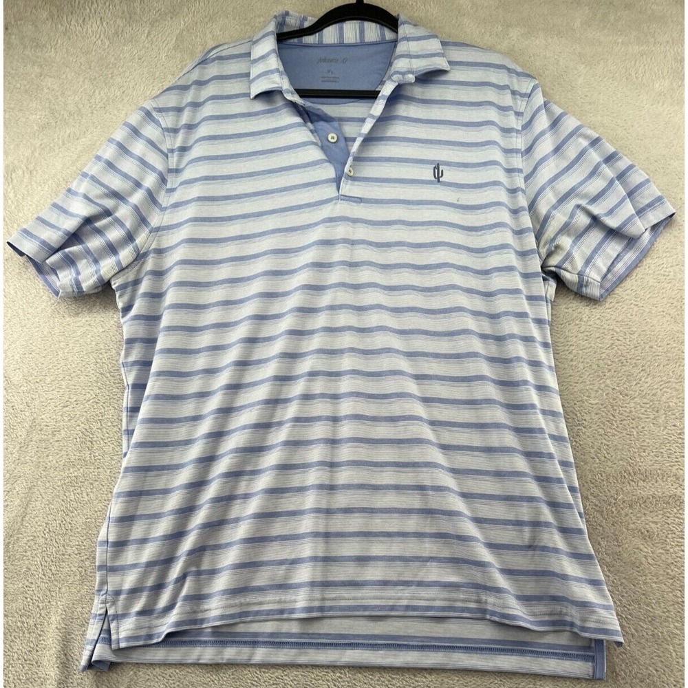 Johnnie-O Polo Shirt Men's XL Blue White Striped Performance Golf Short Sleeve